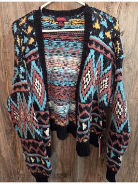 Rock & Roll Denim Cowgirl Cardigan Women Size XL Knit Southwestern Aztec {NEW}